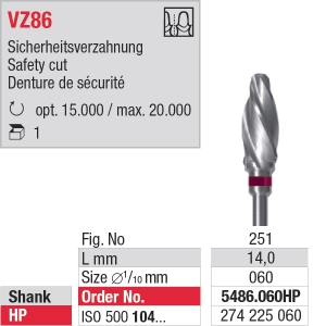 5486-060HP Fraise en carbure - denture 86